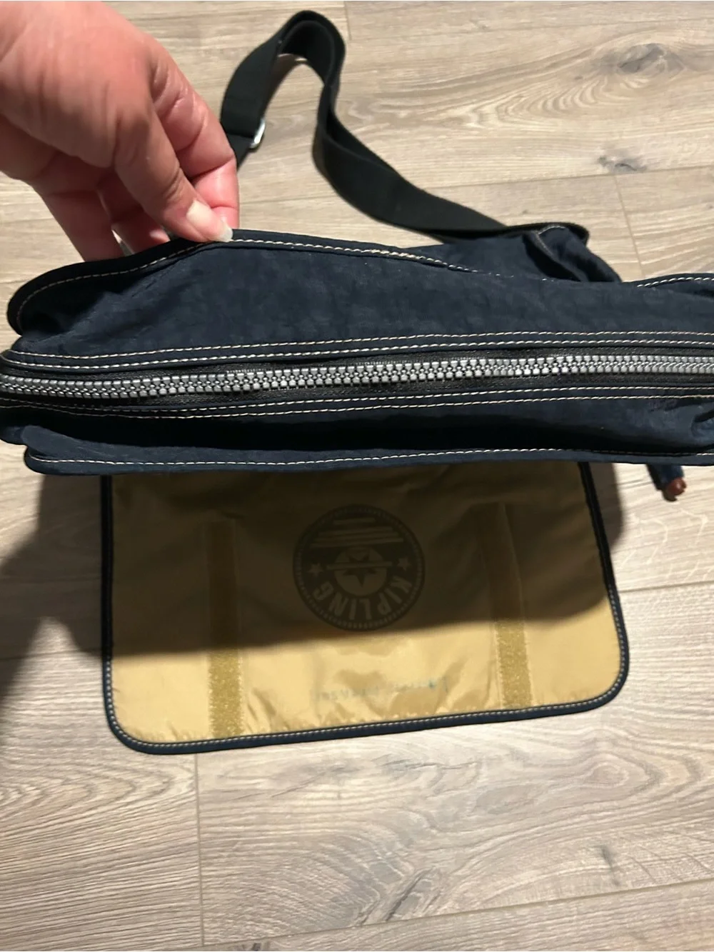 Kipling Dark Blue Expandable Messenger Bag with Monkey Charm